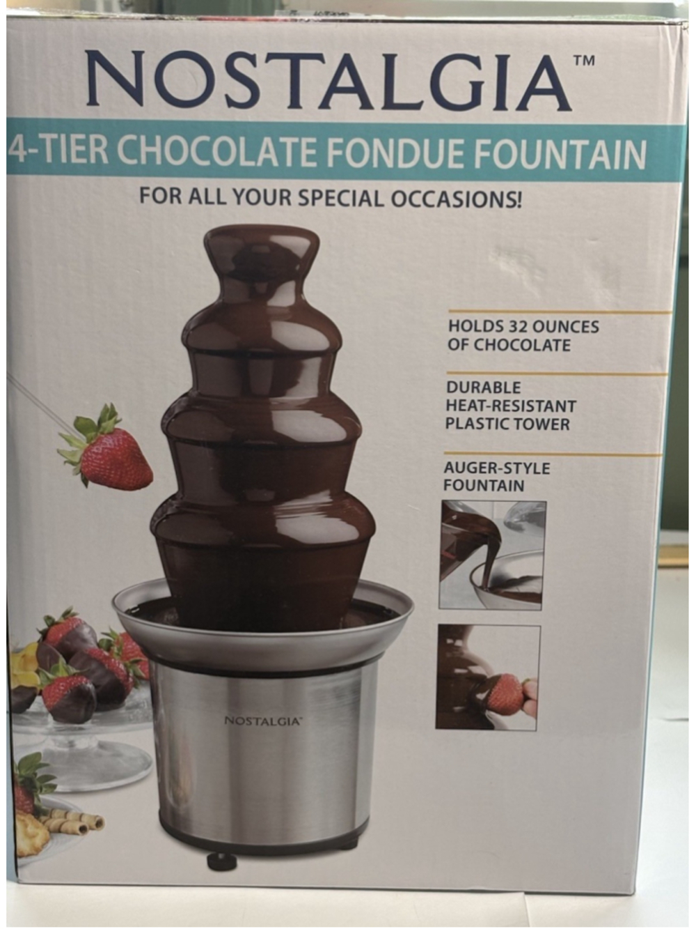 Nostalgia 4tier Chocolate Fondue Fountain Stainless Steel 32oz Party Machine New